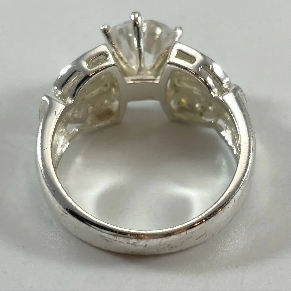 925 Sterling Silver Rhodium Plated White Cubic Zirconia Bridal Statement Ring 8